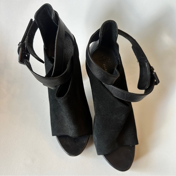 AllSaints Wrap Buckle Suede Peep Toe Heels - Size 38 - Picture 4 of 8